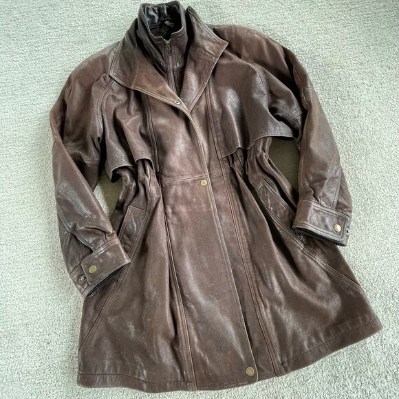 Vintage 80s Wilson’s 100% Leather Cinched Waist Mid Length Classic Jacket Size L - Picture 8 of 15